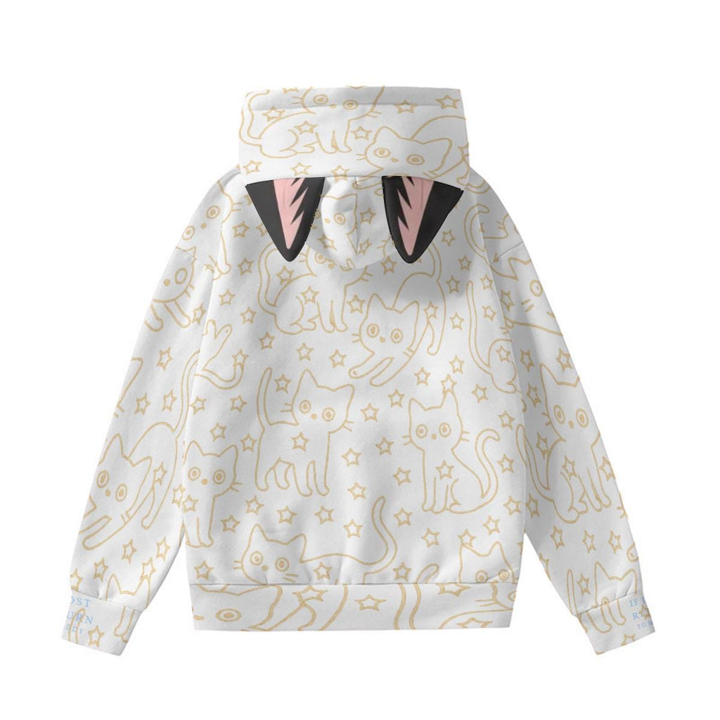 Cat Print Hoodie with Ears: Kawaii Style Women's Sweatshirt