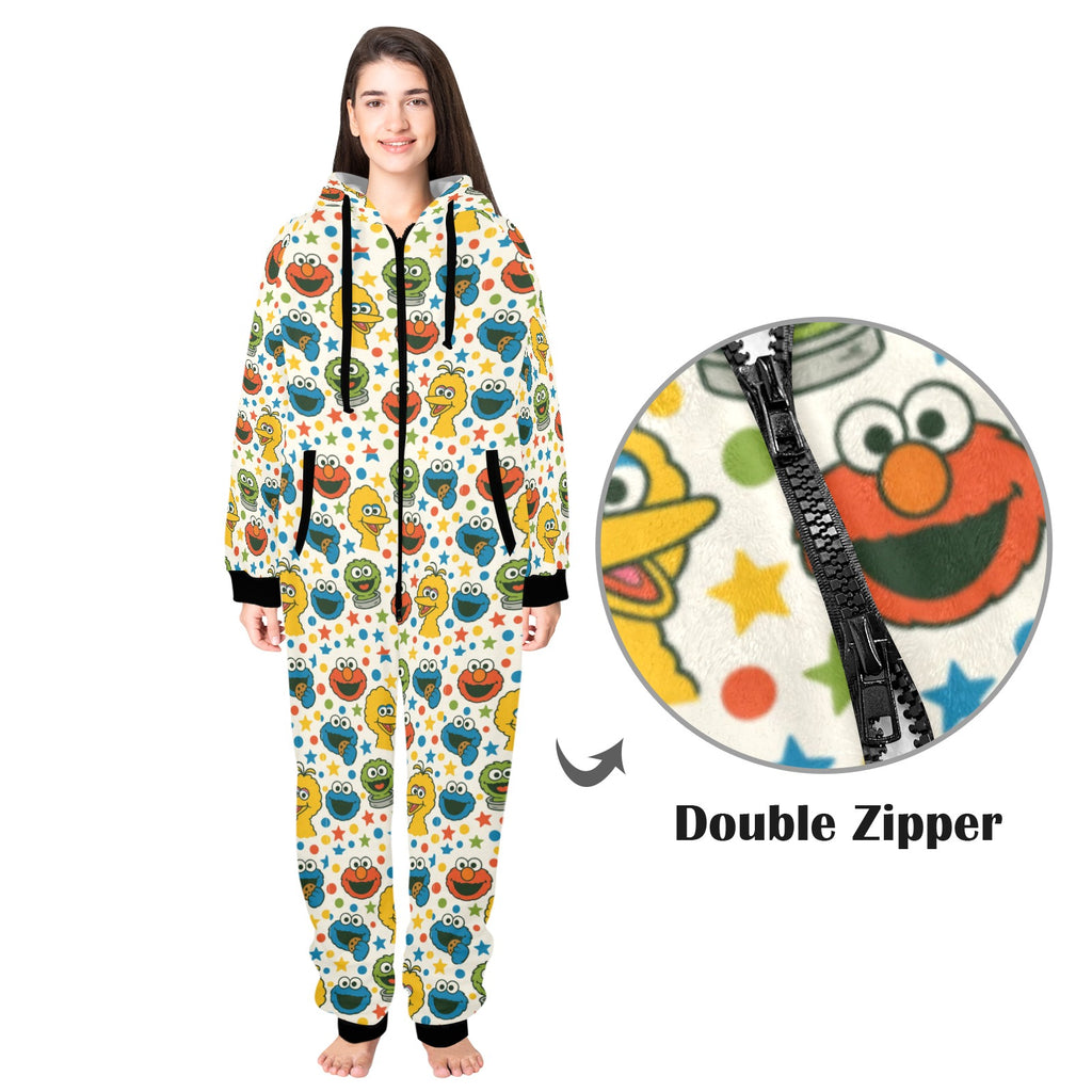 90's puppet cartoon Fleece Hooded Pajamas