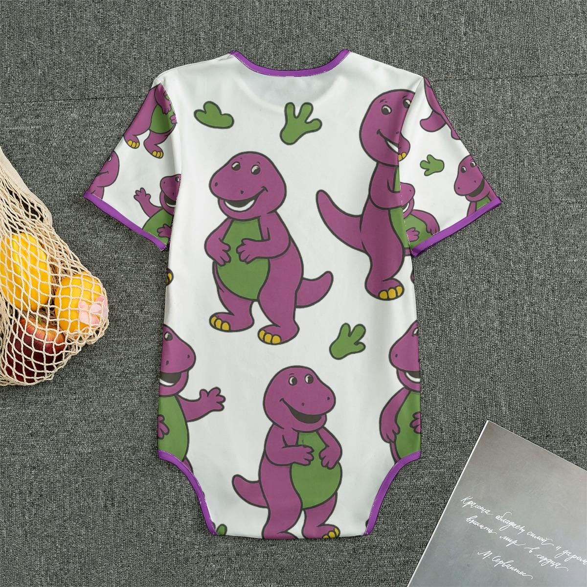 ABDL Adult Onesie: Purple Dinosaur Print, Snap Crotch