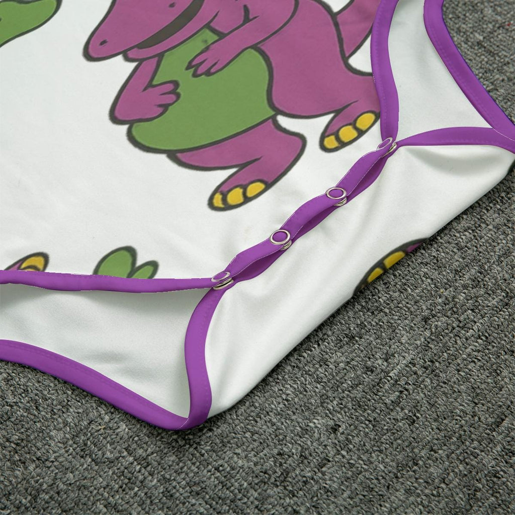 ABDL Adult Onesie: Purple Dinosaur Print, Snap Crotch